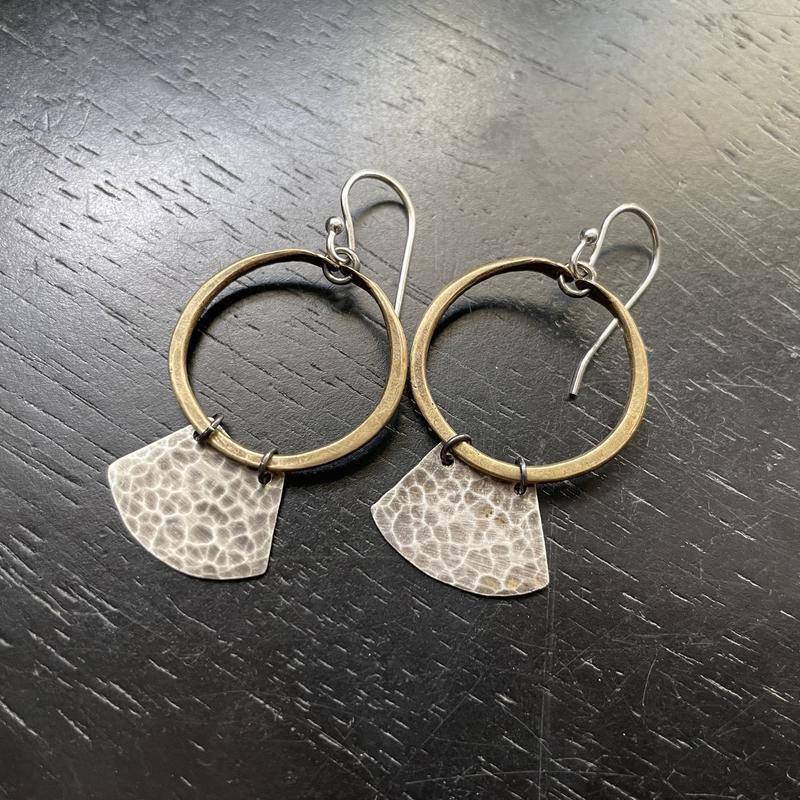 Jennifer Kahn Mezzaluna Blade Earrings - Tiny Brass Hoop