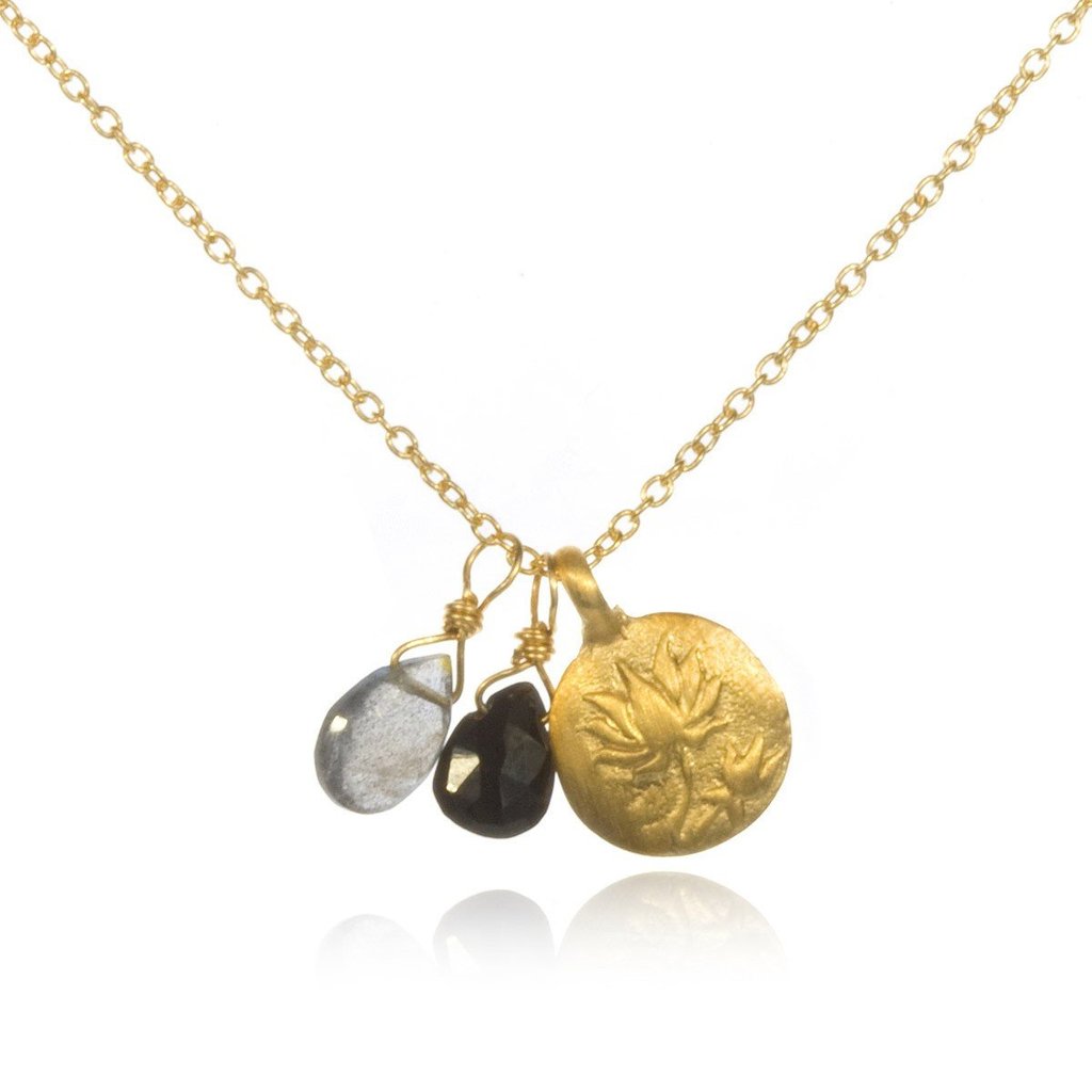 Satya Onyx, Labradorite + Lotus Necklace
