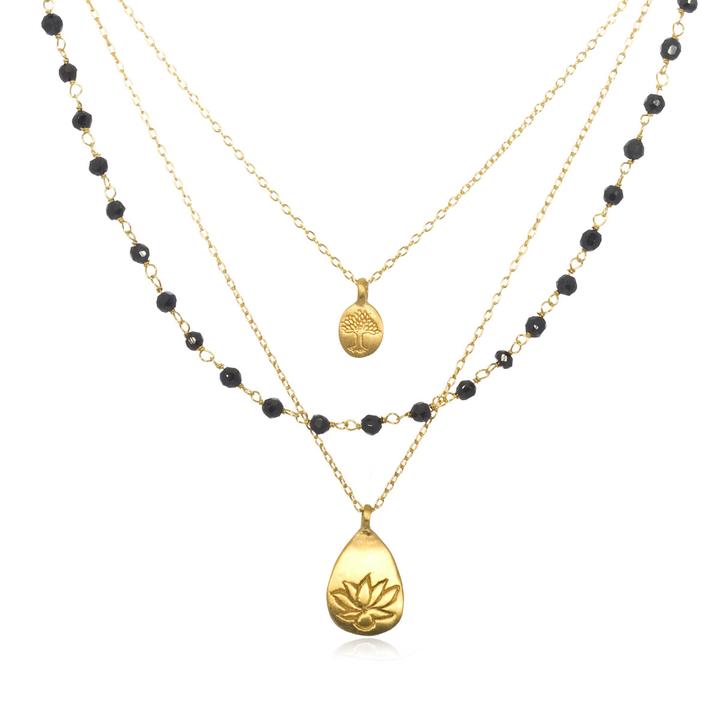 Satya Onyx, Tree + Lotus Thrive Necklace